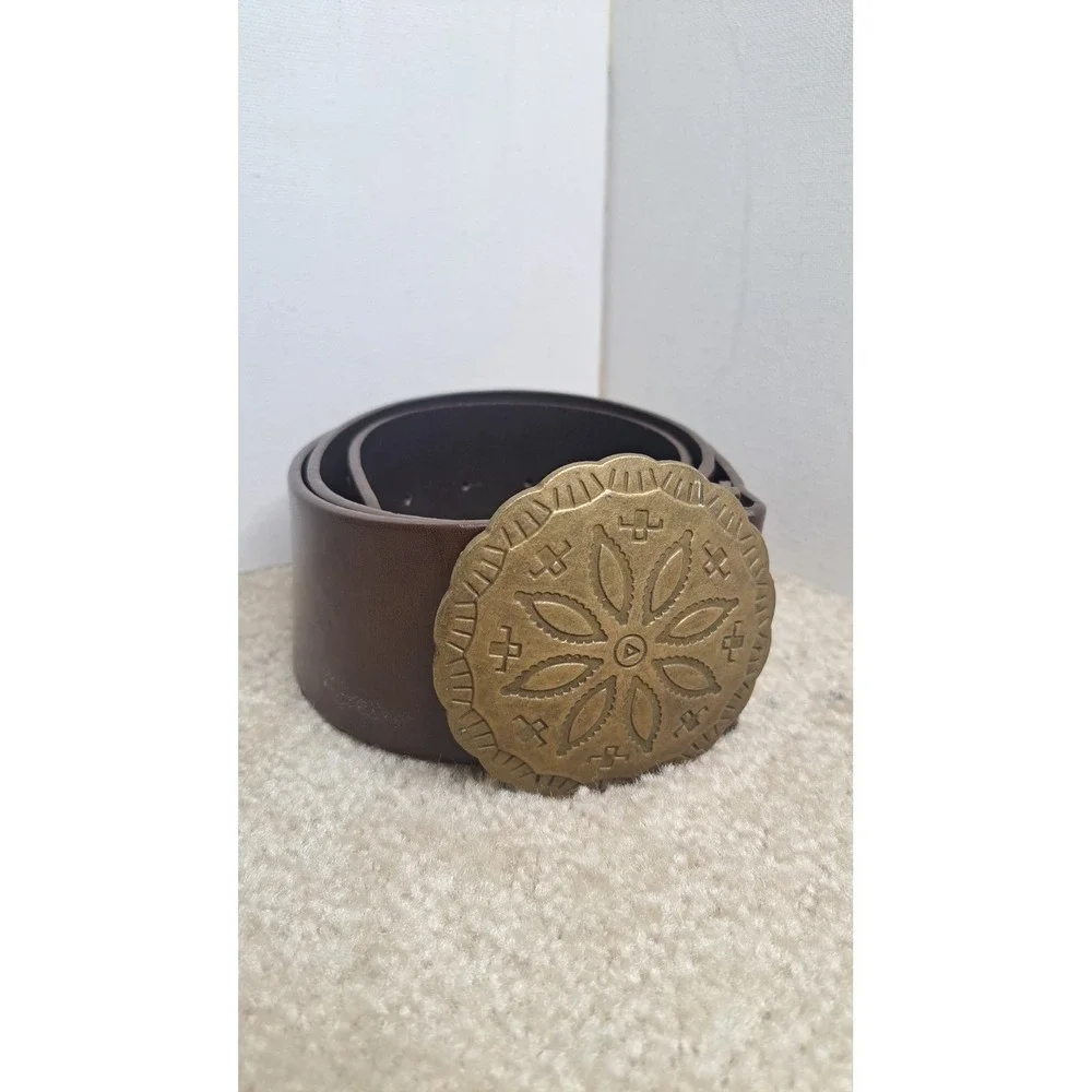 Women's Express  Studded Concho Hippie Style Brass Brown Leather Belt Size M
